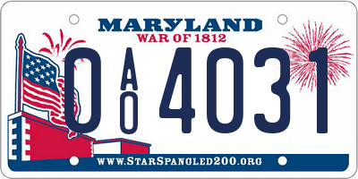 MD license plate 0AO4031