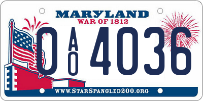 MD license plate 0AO4036