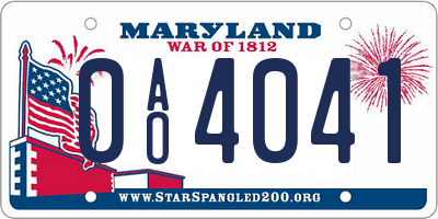 MD license plate 0AO4041
