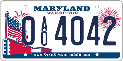 MD license plate 0AO4042