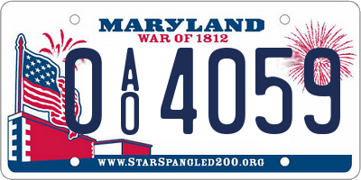 MD license plate 0AO4059