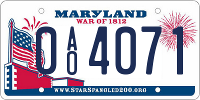 MD license plate 0AO4071