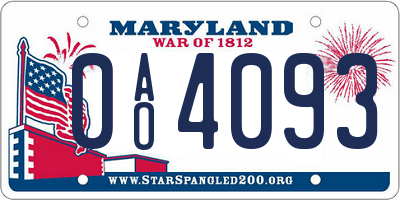 MD license plate 0AO4093