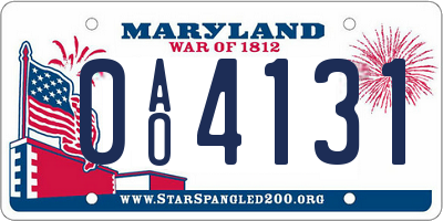MD license plate 0AO4131