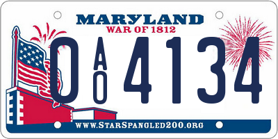 MD license plate 0AO4134
