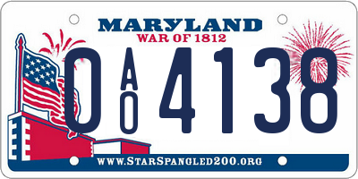 MD license plate 0AO4138