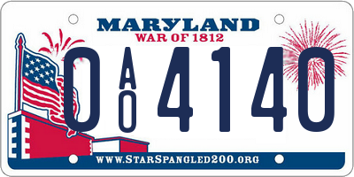 MD license plate 0AO4140