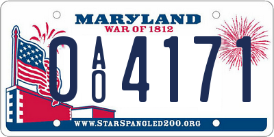 MD license plate 0AO4171