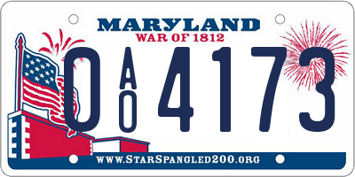 MD license plate 0AO4173
