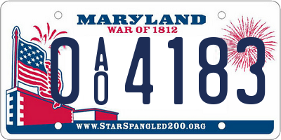 MD license plate 0AO4183