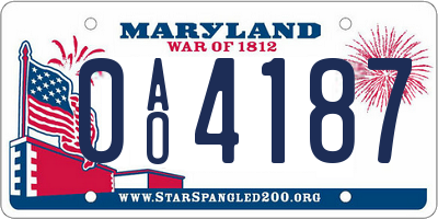 MD license plate 0AO4187
