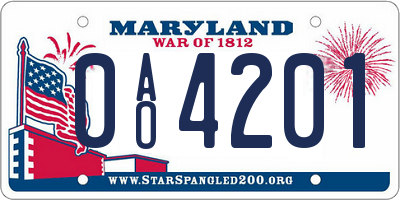 MD license plate 0AO4201