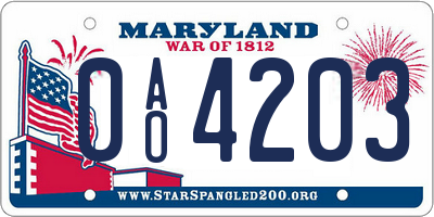 MD license plate 0AO4203