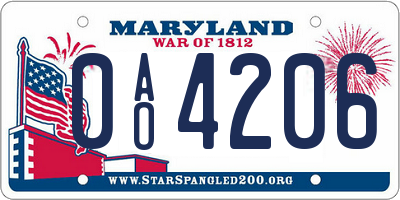 MD license plate 0AO4206