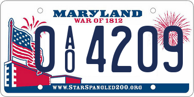 MD license plate 0AO4209