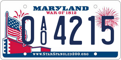 MD license plate 0AO4215