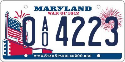 MD license plate 0AO4223