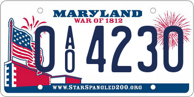 MD license plate 0AO4230