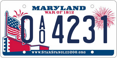 MD license plate 0AO4231