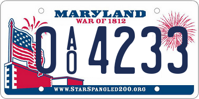 MD license plate 0AO4233