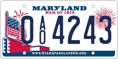 MD license plate 0AO4243