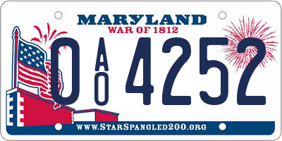 MD license plate 0AO4252