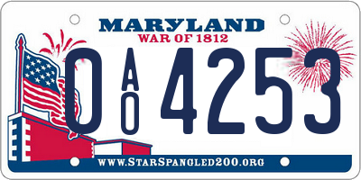 MD license plate 0AO4253