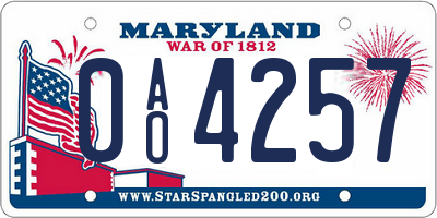 MD license plate 0AO4257