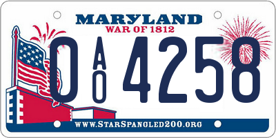 MD license plate 0AO4258