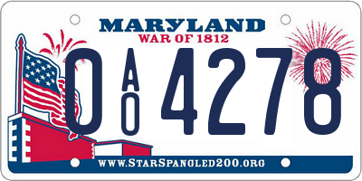 MD license plate 0AO4278