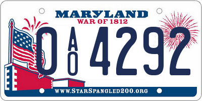 MD license plate 0AO4292