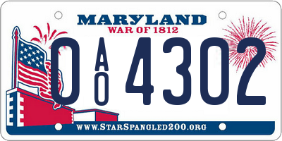 MD license plate 0AO4302