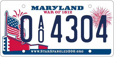 MD license plate 0AO4304