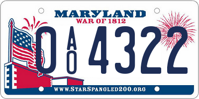 MD license plate 0AO4322