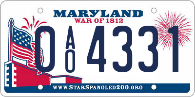 MD license plate 0AO4331