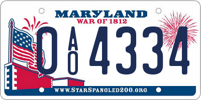 MD license plate 0AO4334