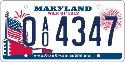 MD license plate 0AO4347