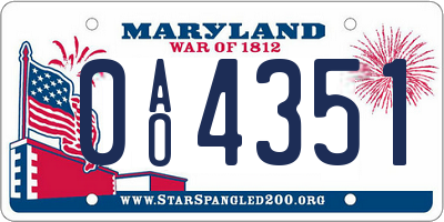 MD license plate 0AO4351