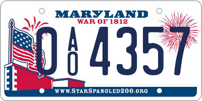 MD license plate 0AO4357