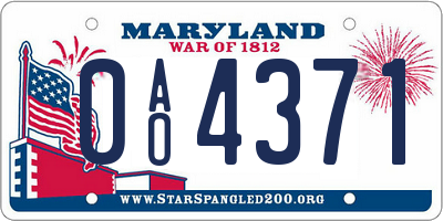 MD license plate 0AO4371
