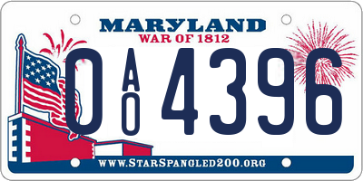 MD license plate 0AO4396