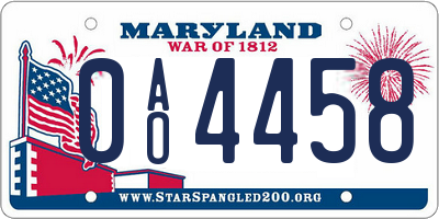MD license plate 0AO4458