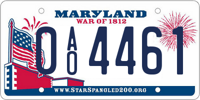 MD license plate 0AO4461