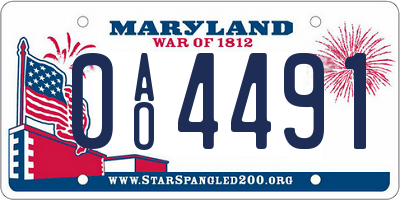 MD license plate 0AO4491