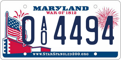 MD license plate 0AO4494