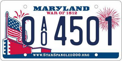 MD license plate 0AO4501