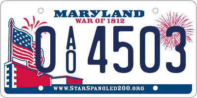 MD license plate 0AO4503
