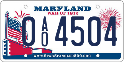 MD license plate 0AO4504