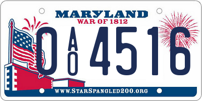 MD license plate 0AO4516