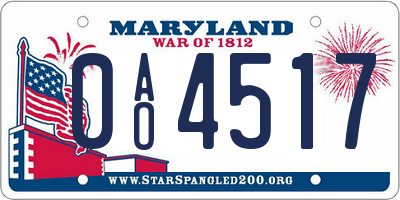 MD license plate 0AO4517